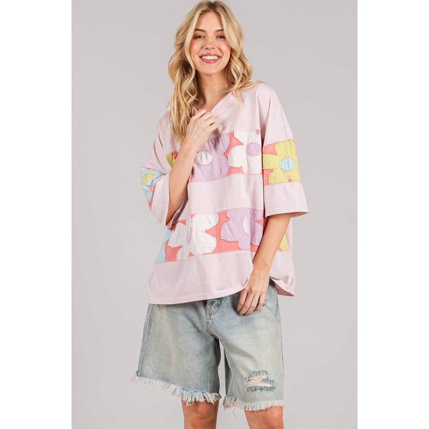 PASTEL FLORAL PATCHWORK OVERSIZED TEE