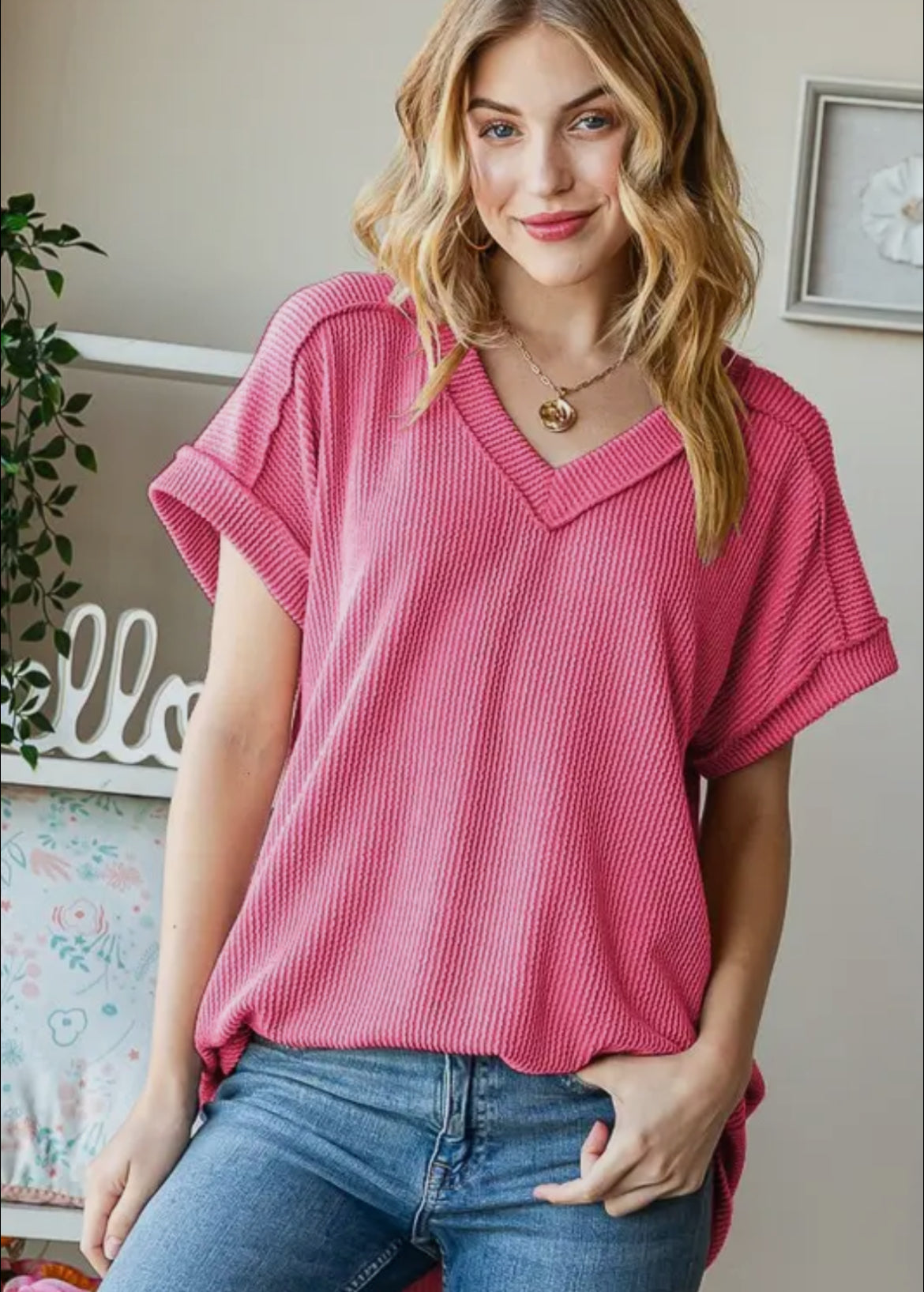 Pink Ribbed Top