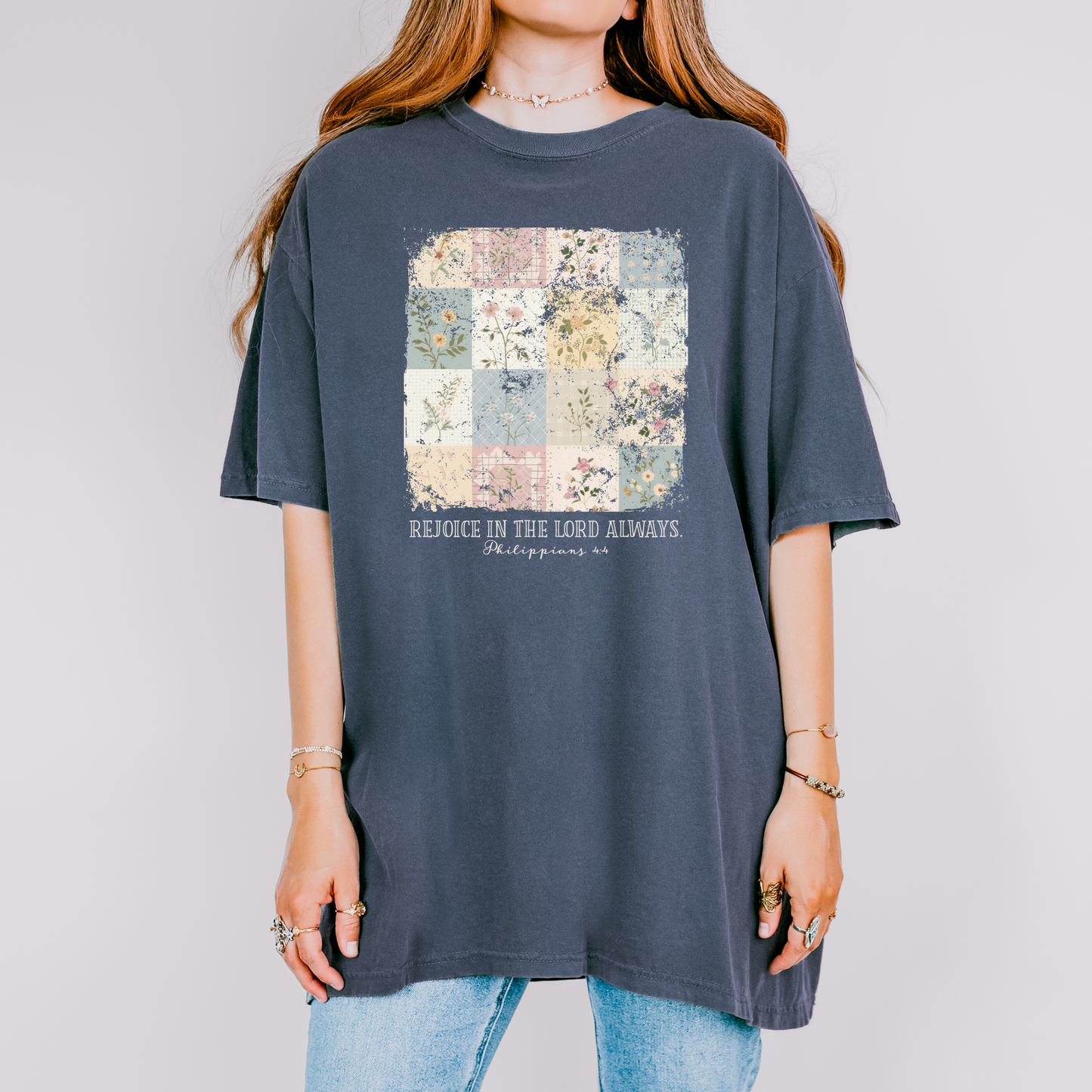Rejoice In The Lord Always Vintage Floral Comfort Colors Tee