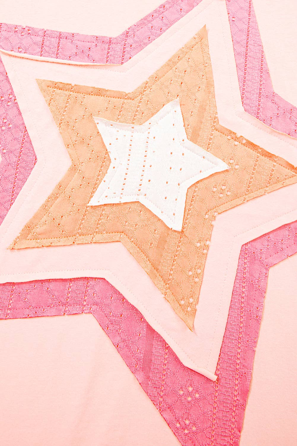 Light Pink Eyelet Lace Star Applique Plus Size T Shirt