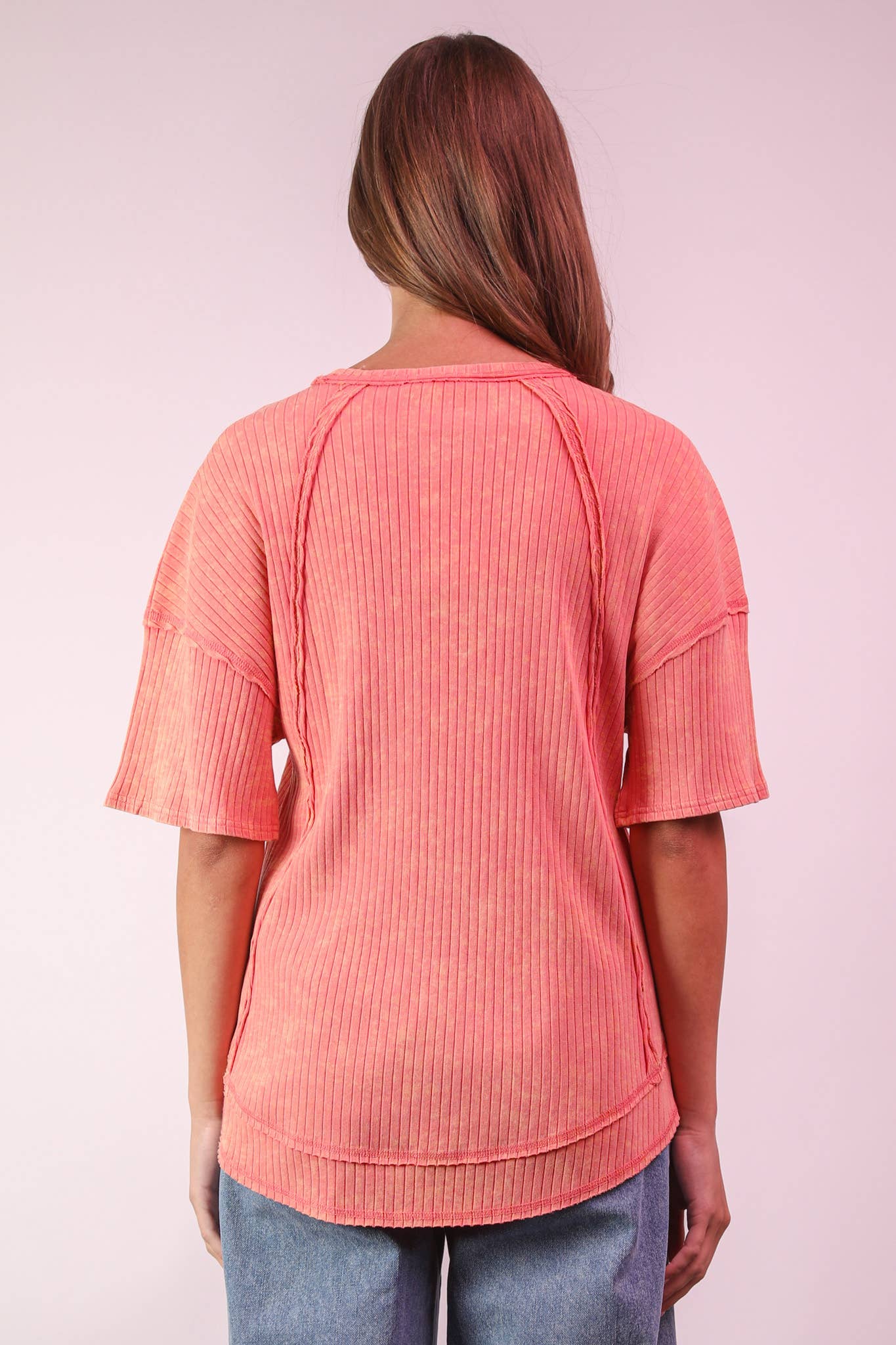 NT12086X-PLUS SIZE Mineral Washed Ribbed Knit Casual Top
