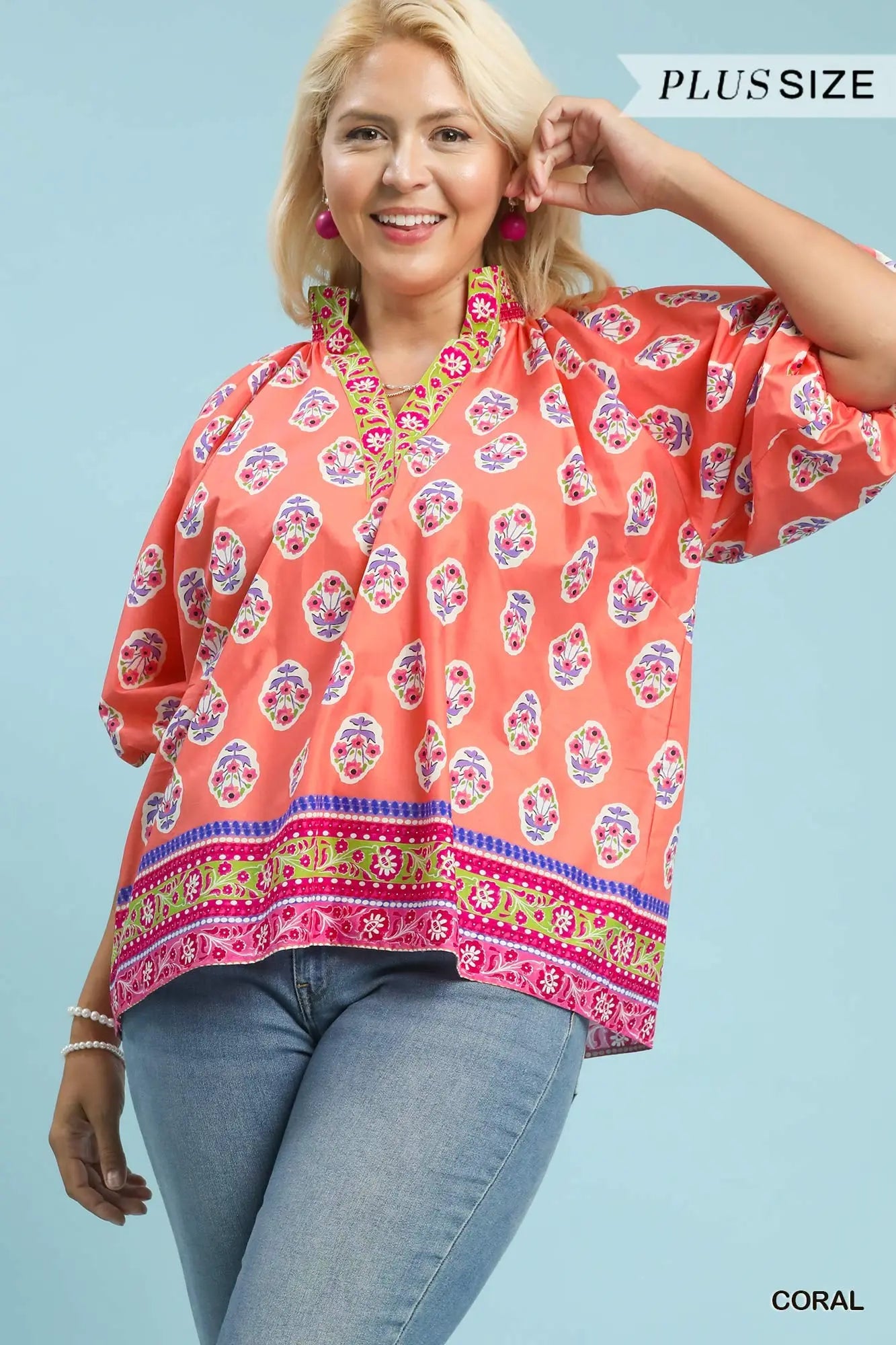 Coral Puff Sleeve Blouse