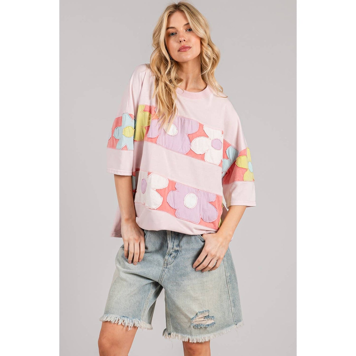 PASTEL FLORAL PATCHWORK OVERSIZED TEE