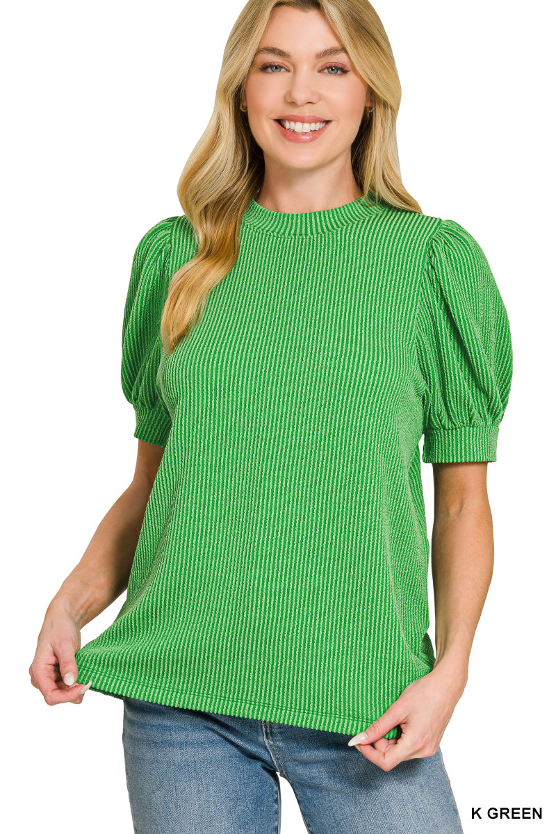 Ribbed Puff Sleeve Top