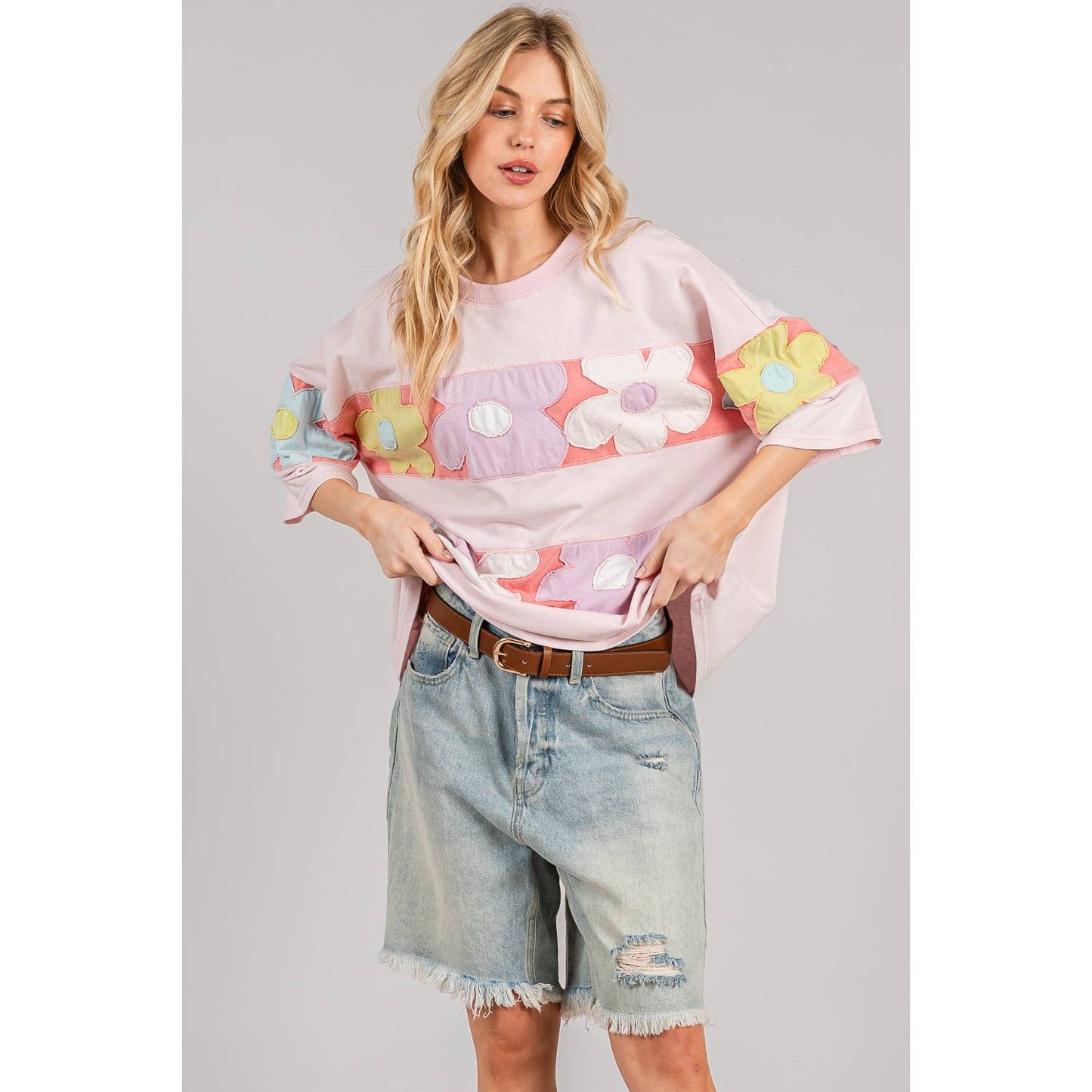 PASTEL FLORAL PATCHWORK OVERSIZED TEE