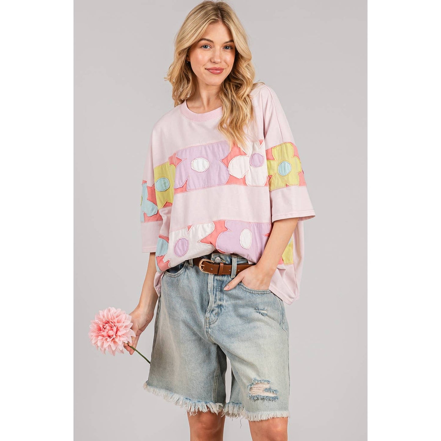 PASTEL FLORAL PATCHWORK OVERSIZED TEE