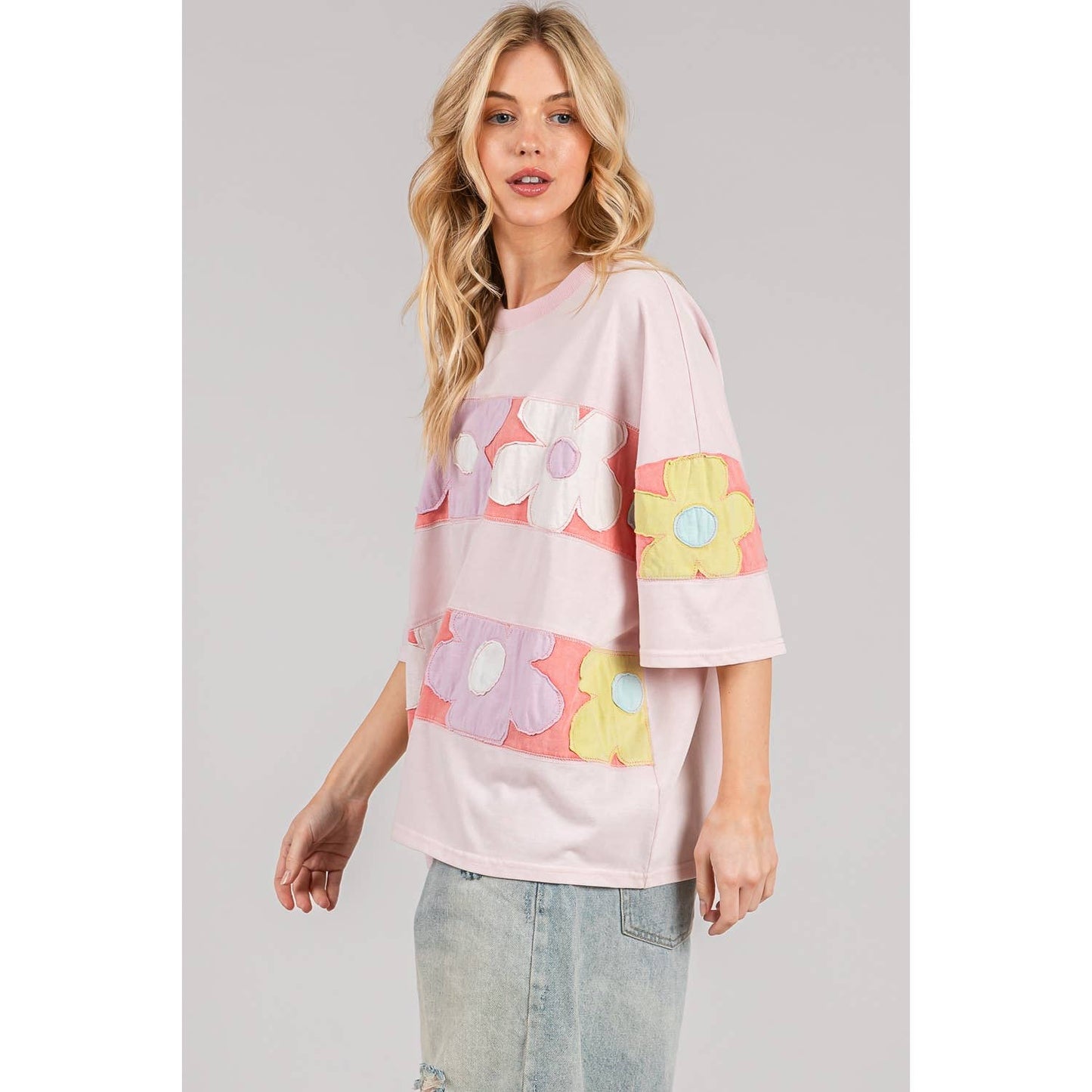 PASTEL FLORAL PATCHWORK OVERSIZED TEE
