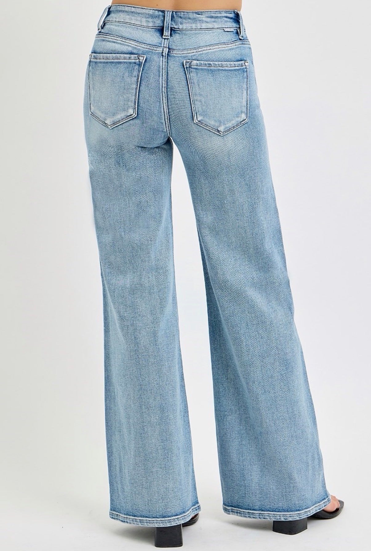 Wide Leg Patch Pocket Jeans