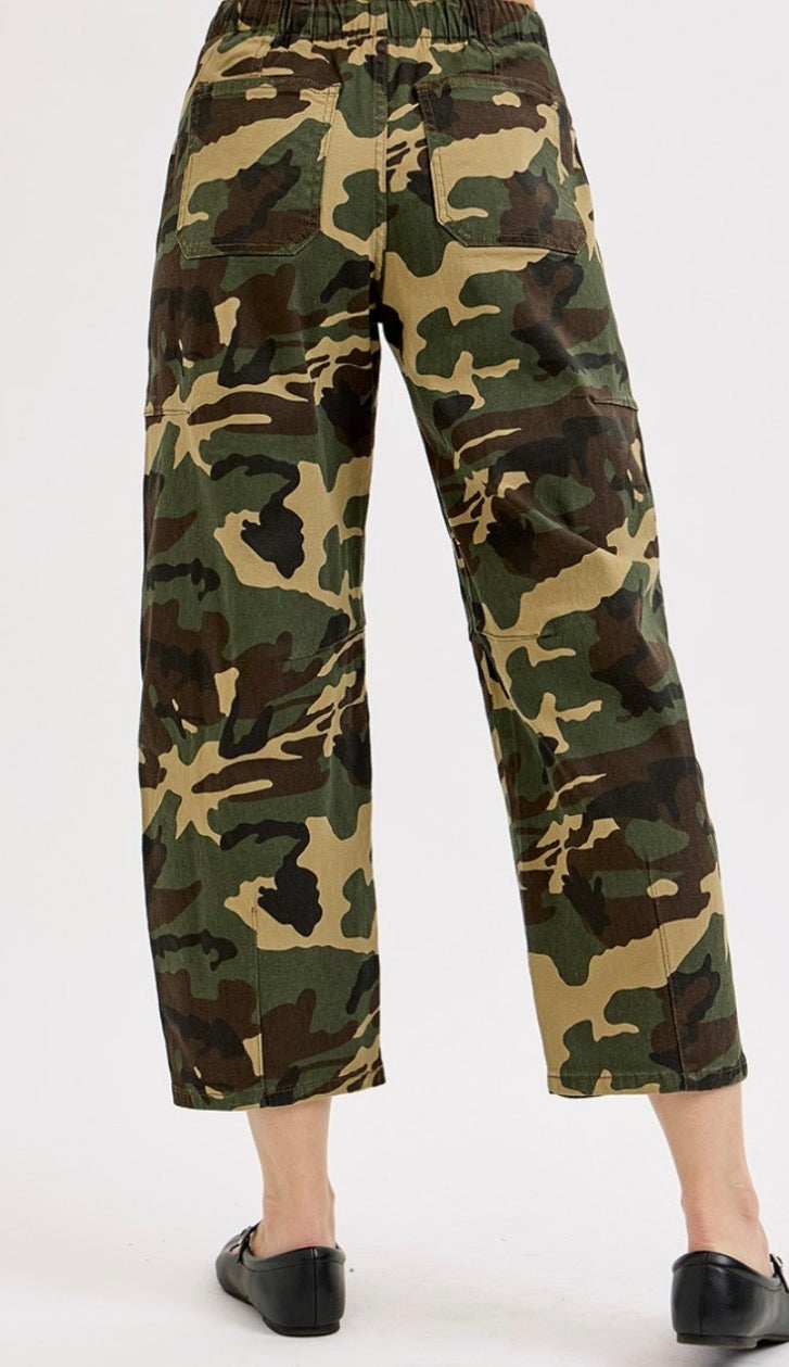 Camo Mid Rise Barrel Pants