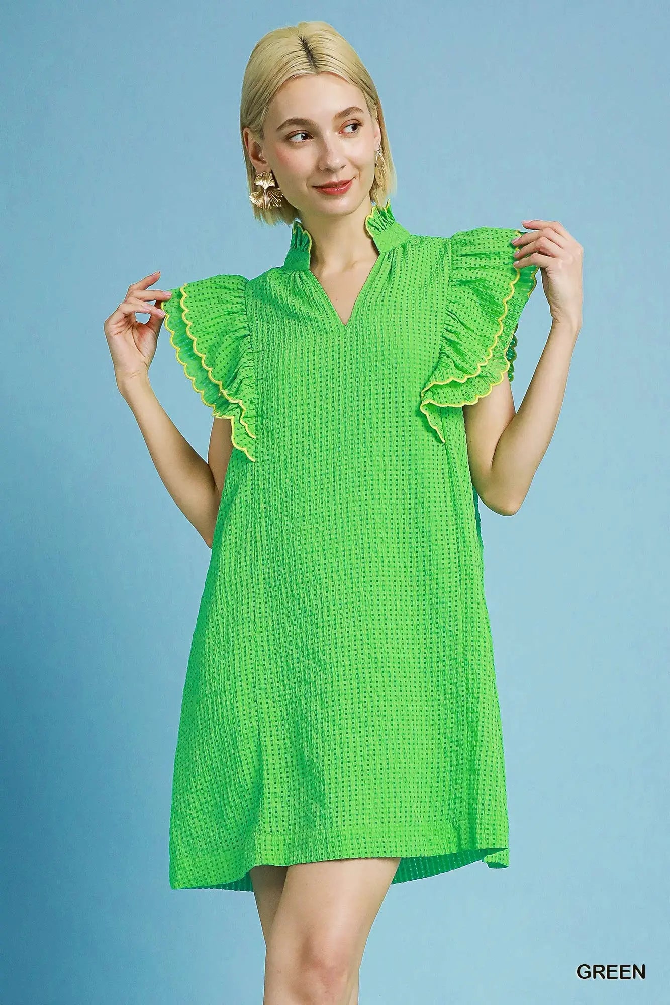 Green Flutter Sleeve Mini Dress