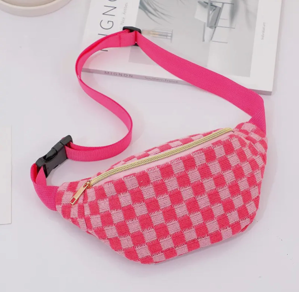 Checkered Pink Fanny Pack