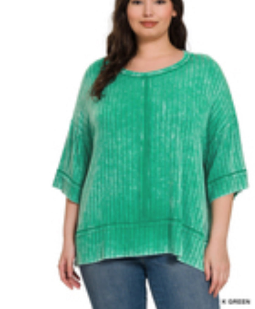 Ribbed 3/4 Sleeve Top