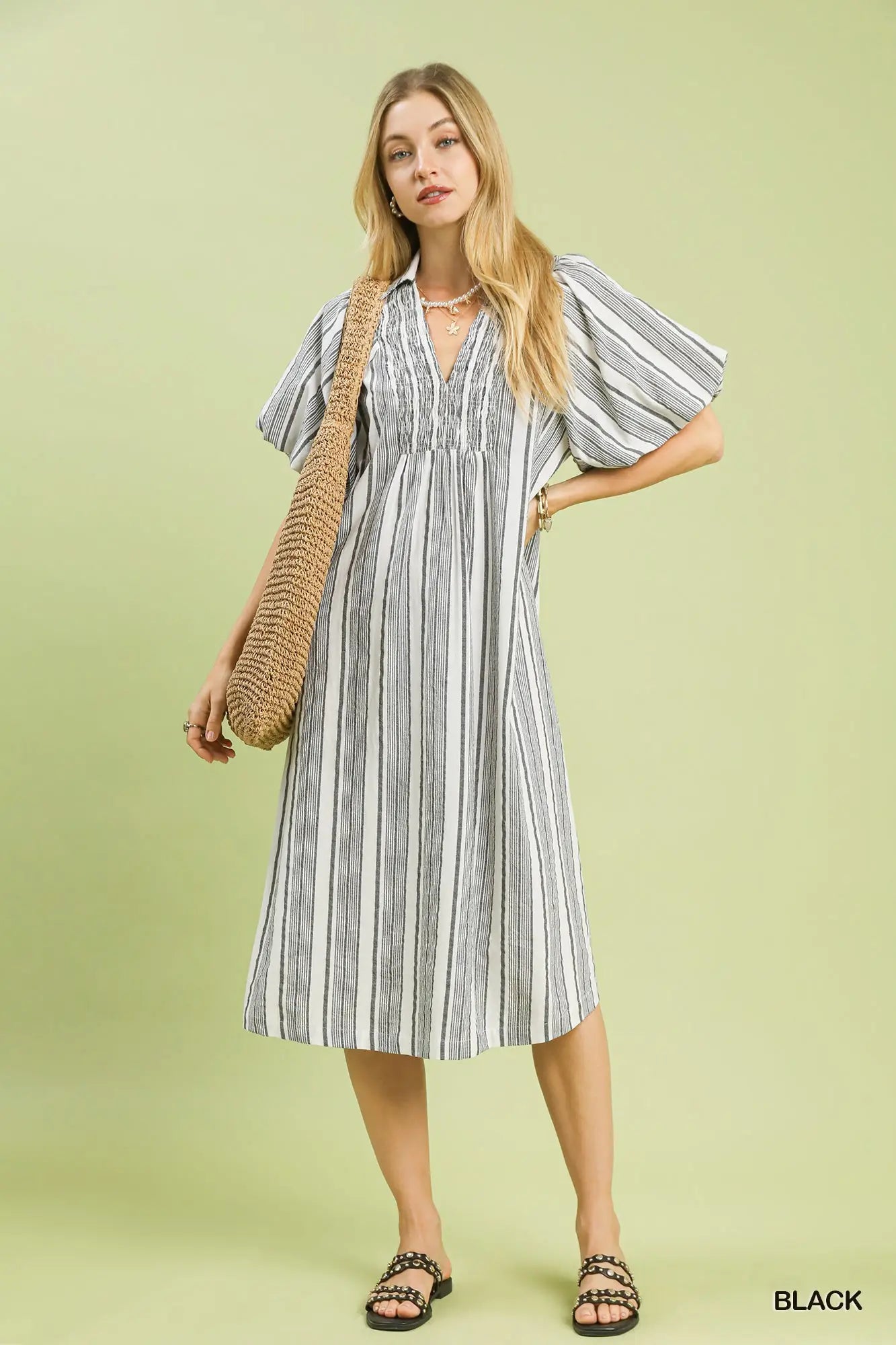Striped Puff Sleeve Dress
