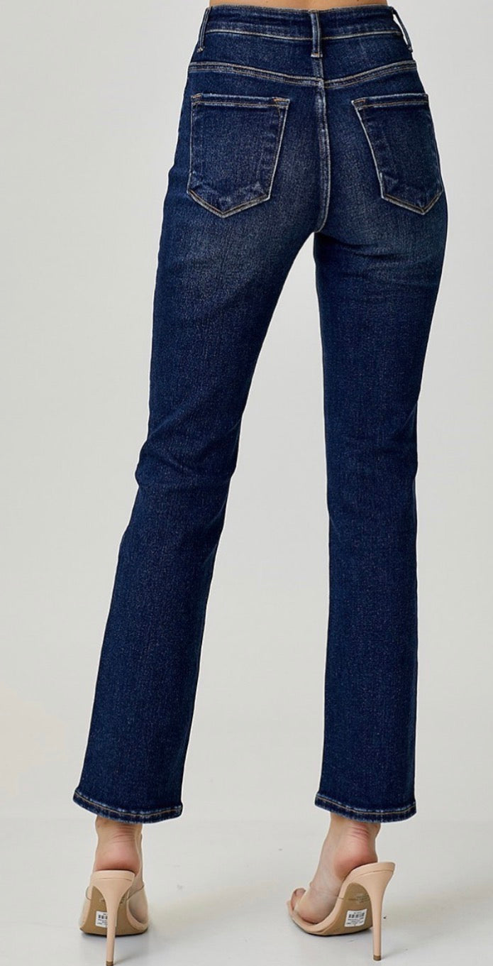 Mid Rise Ankle Slim Straight Jeans