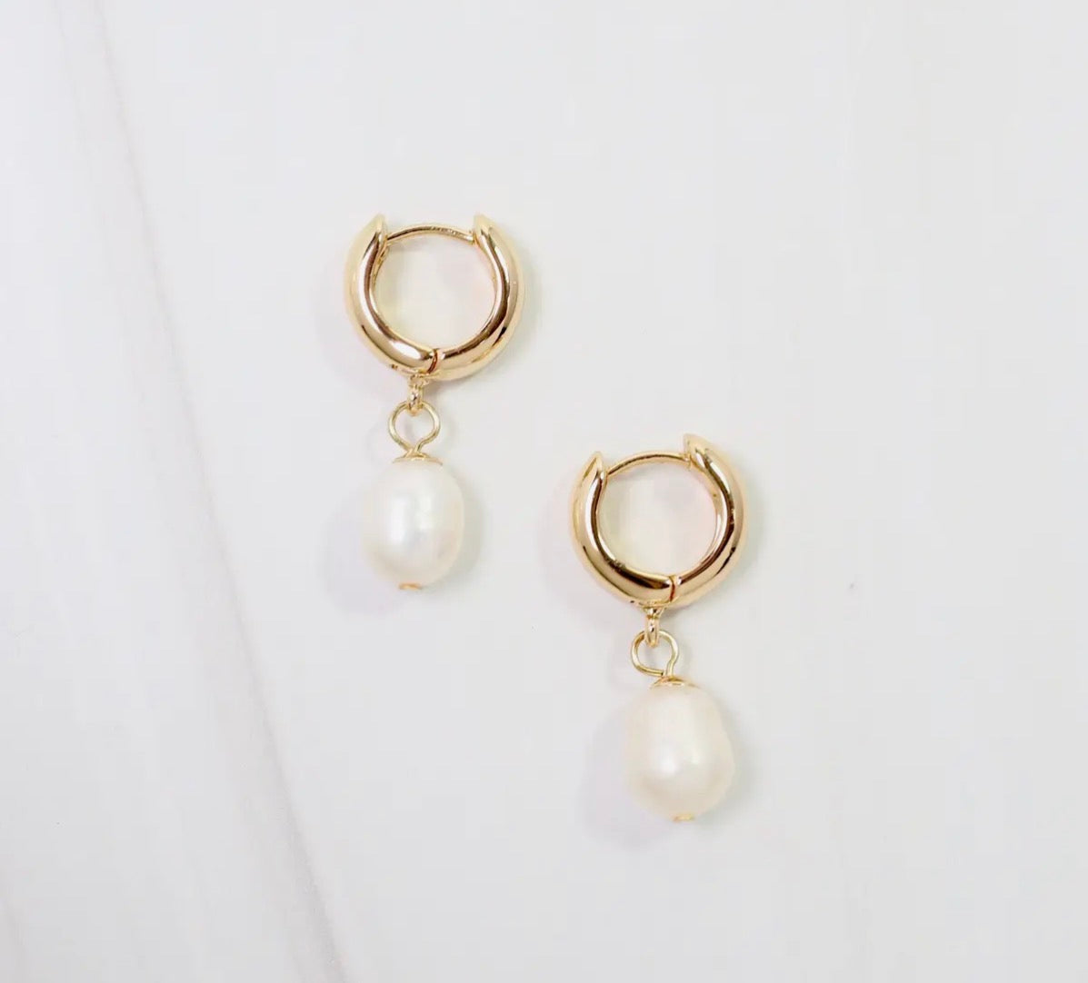 Gold & White Tear Drop Earrings
