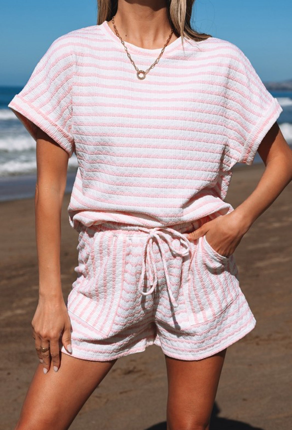Pink Knitted Short Set