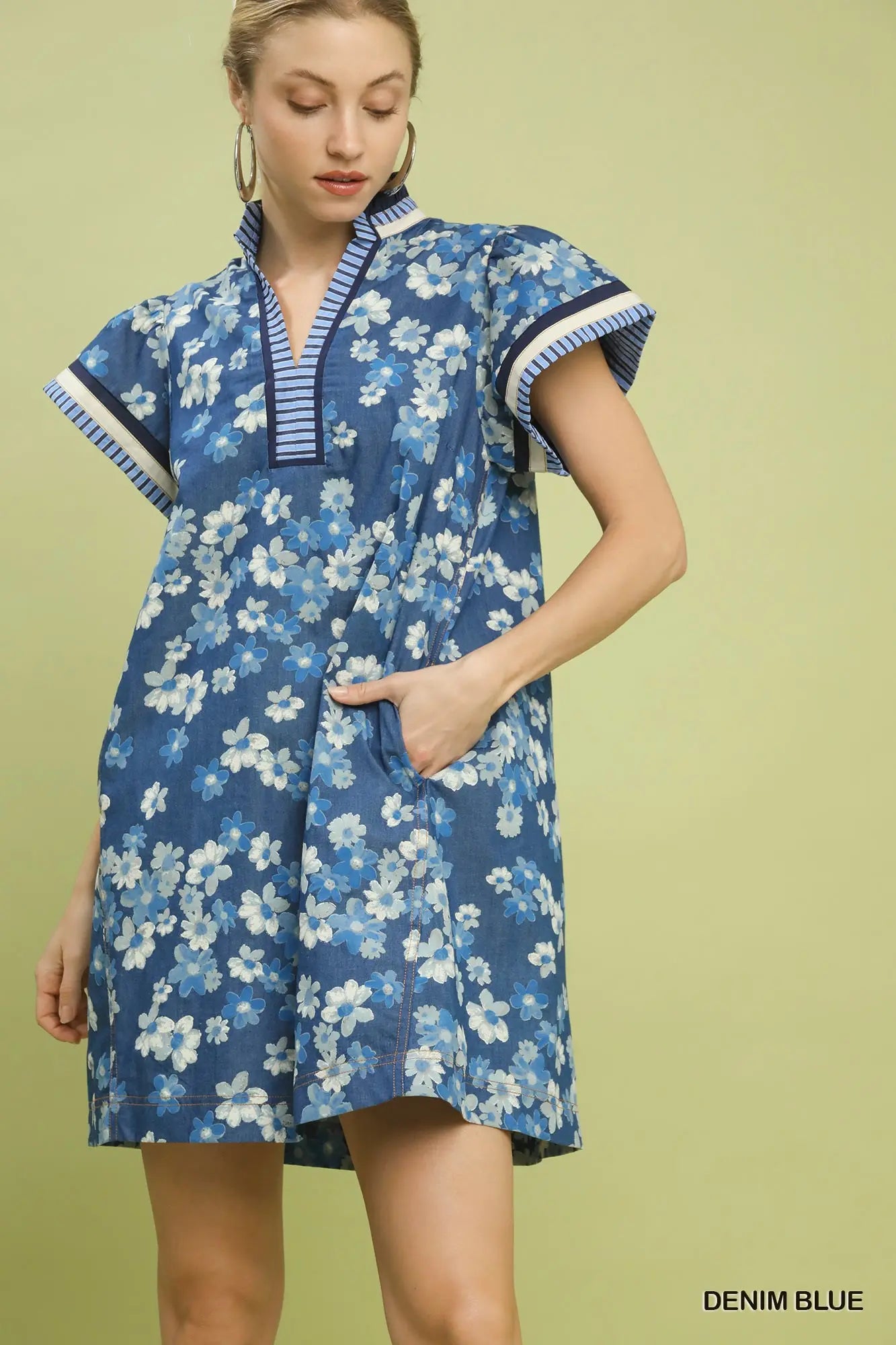 Denim Blue Floral Shift Dress
