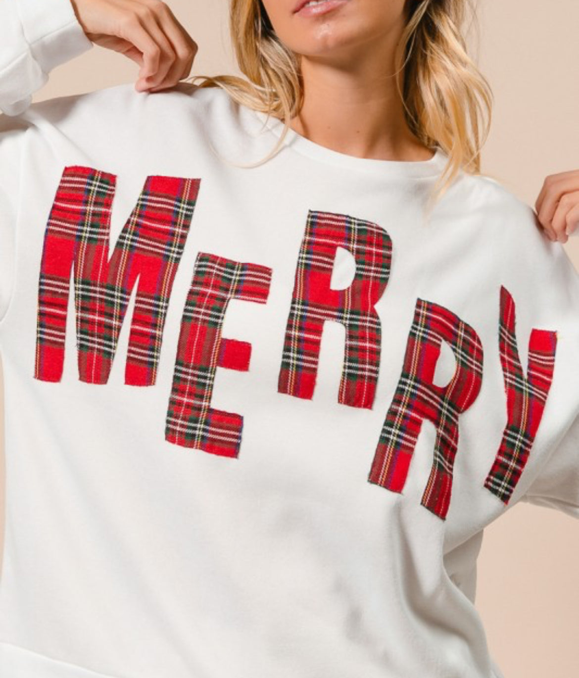 White Merry Plaid Top