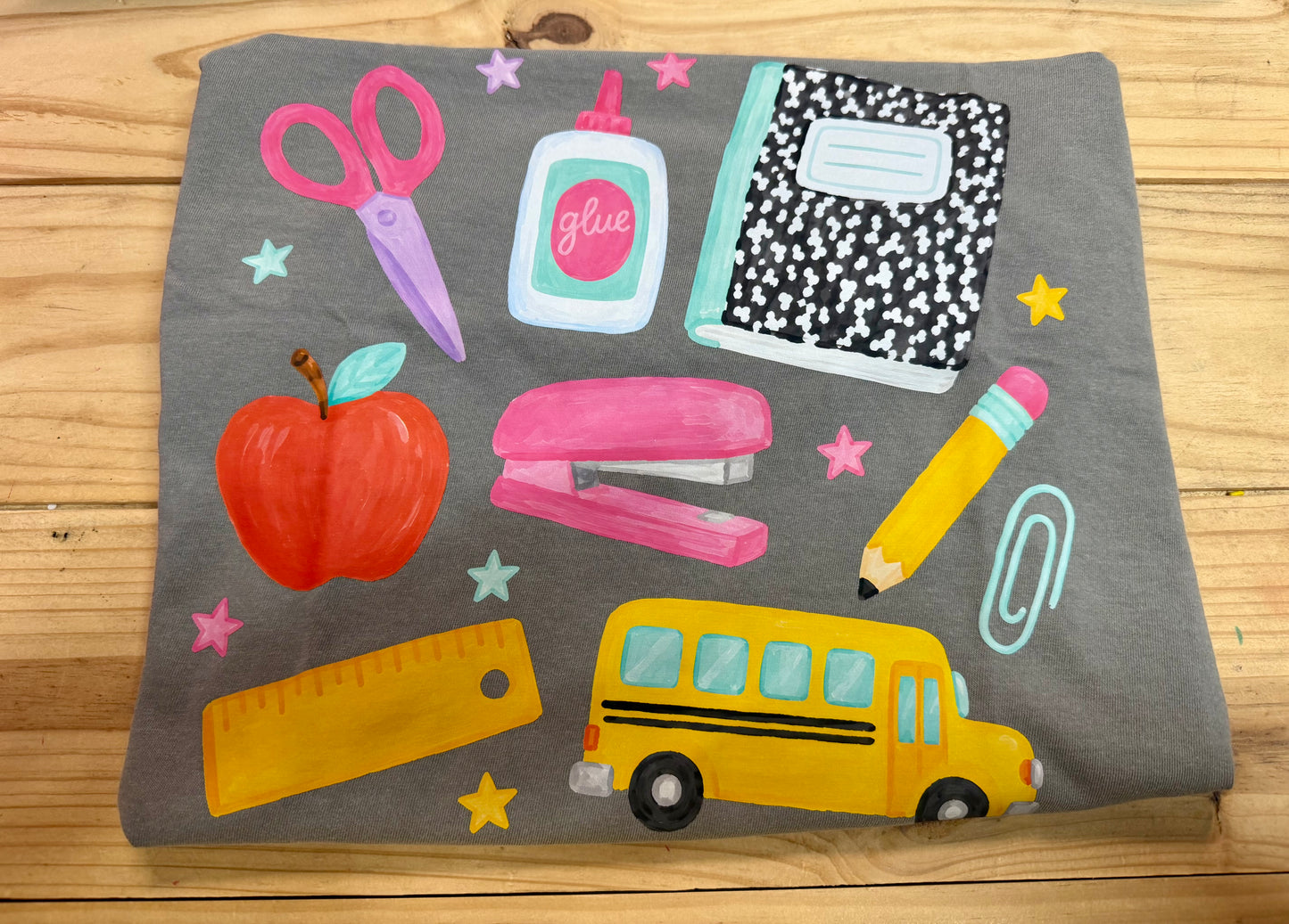 Gray School Supplies Tee