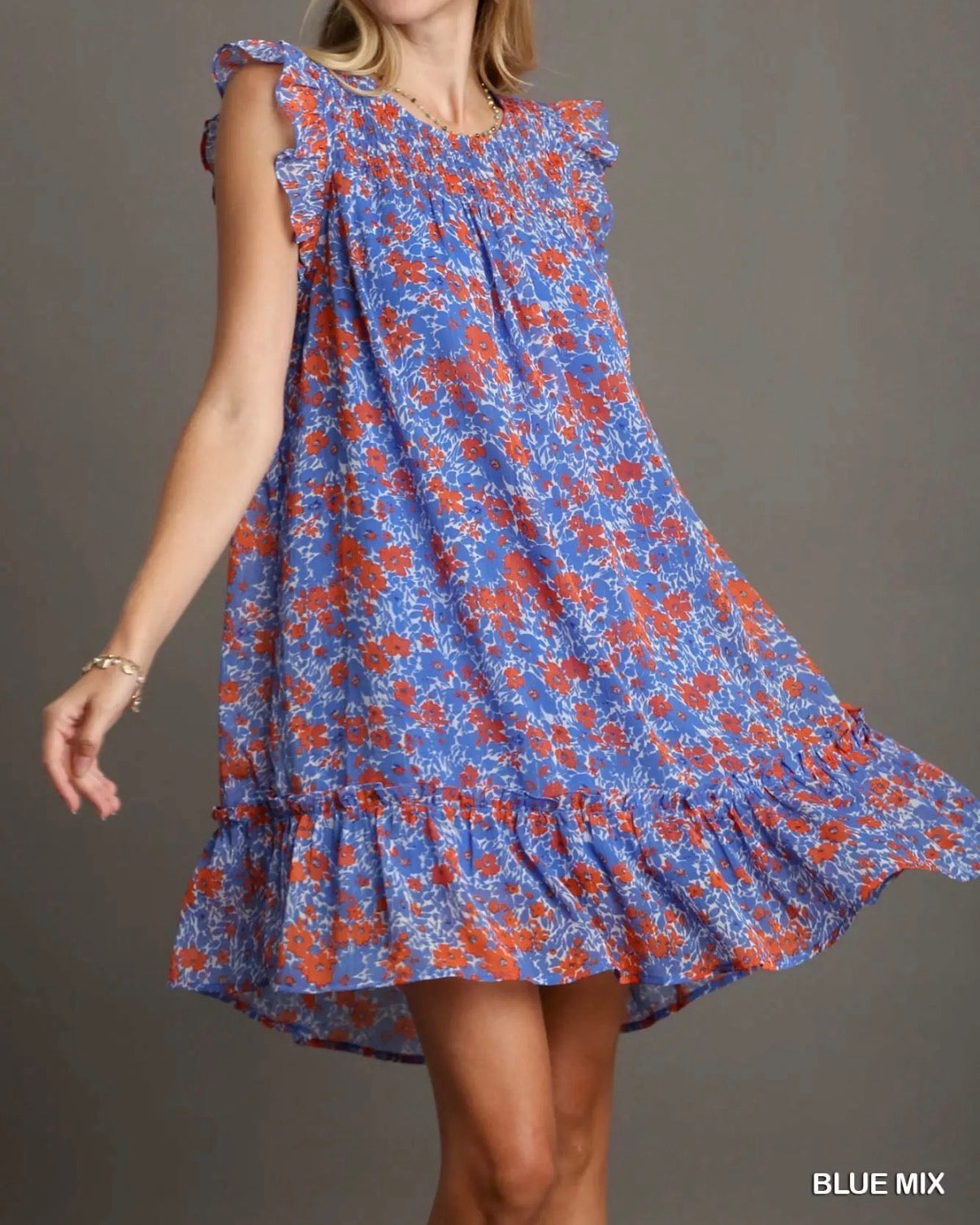Red and Blue Floral Dress