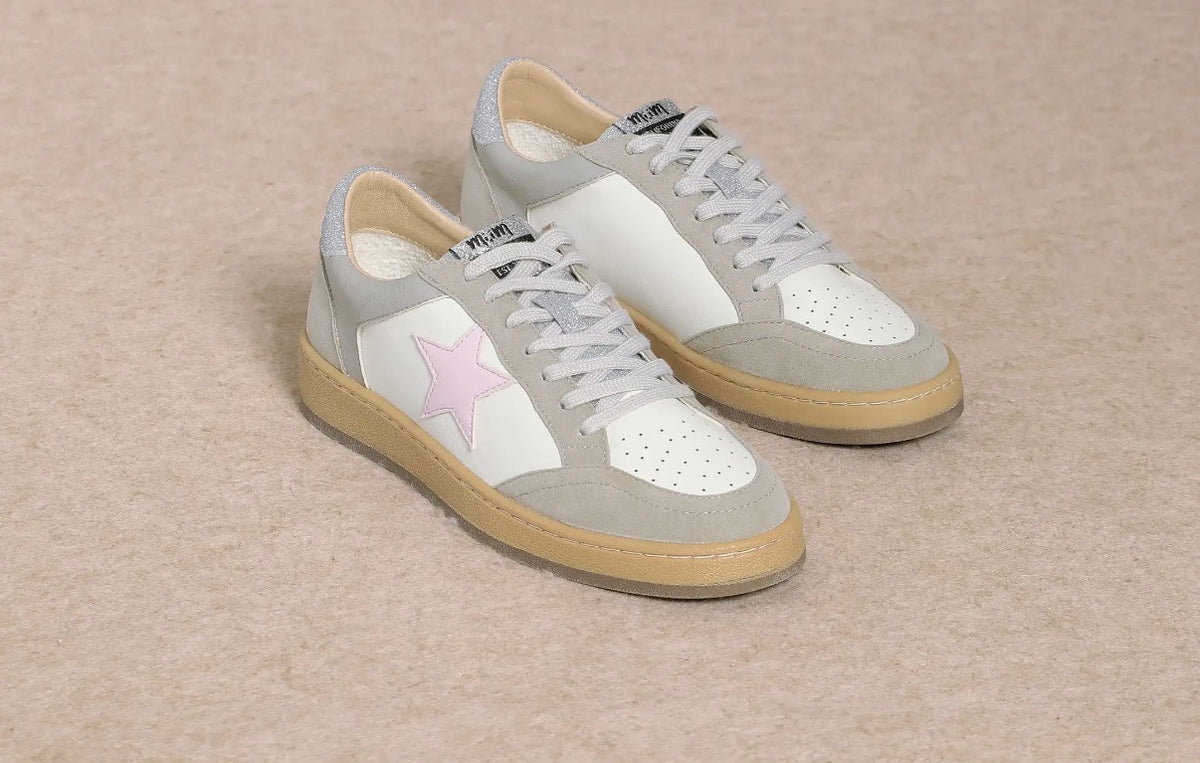 Gray & Pink Star Sneakers