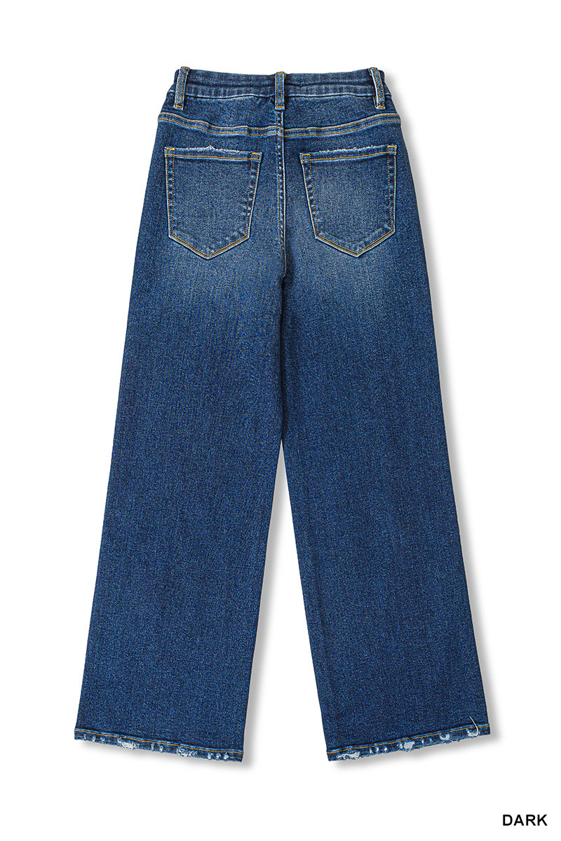 Cropped Raw Hem Dark Washed Jeans
