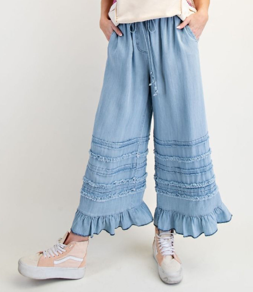 Denim Ruffle Pants