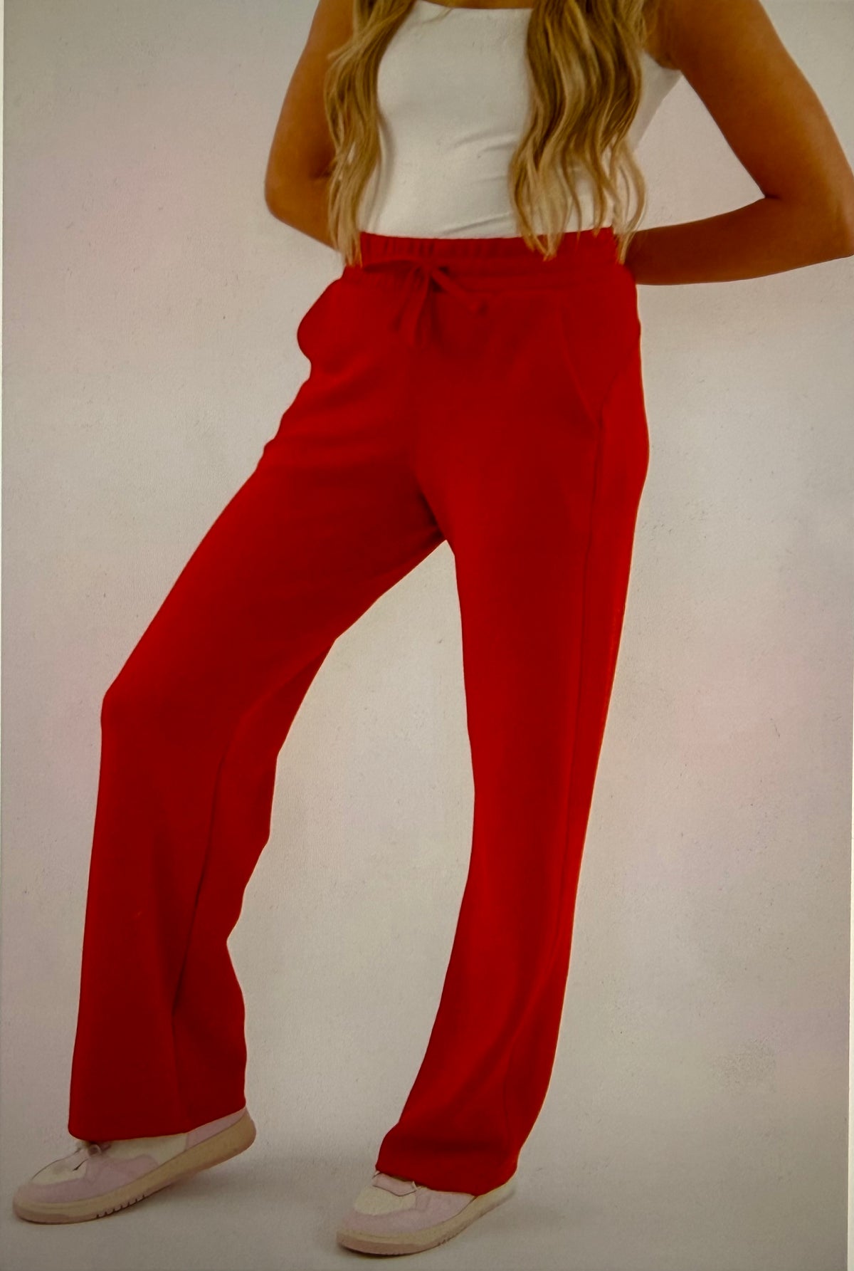 Elastic Waist Solid Color Pants