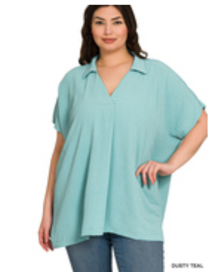 Plus Woven Collar Top