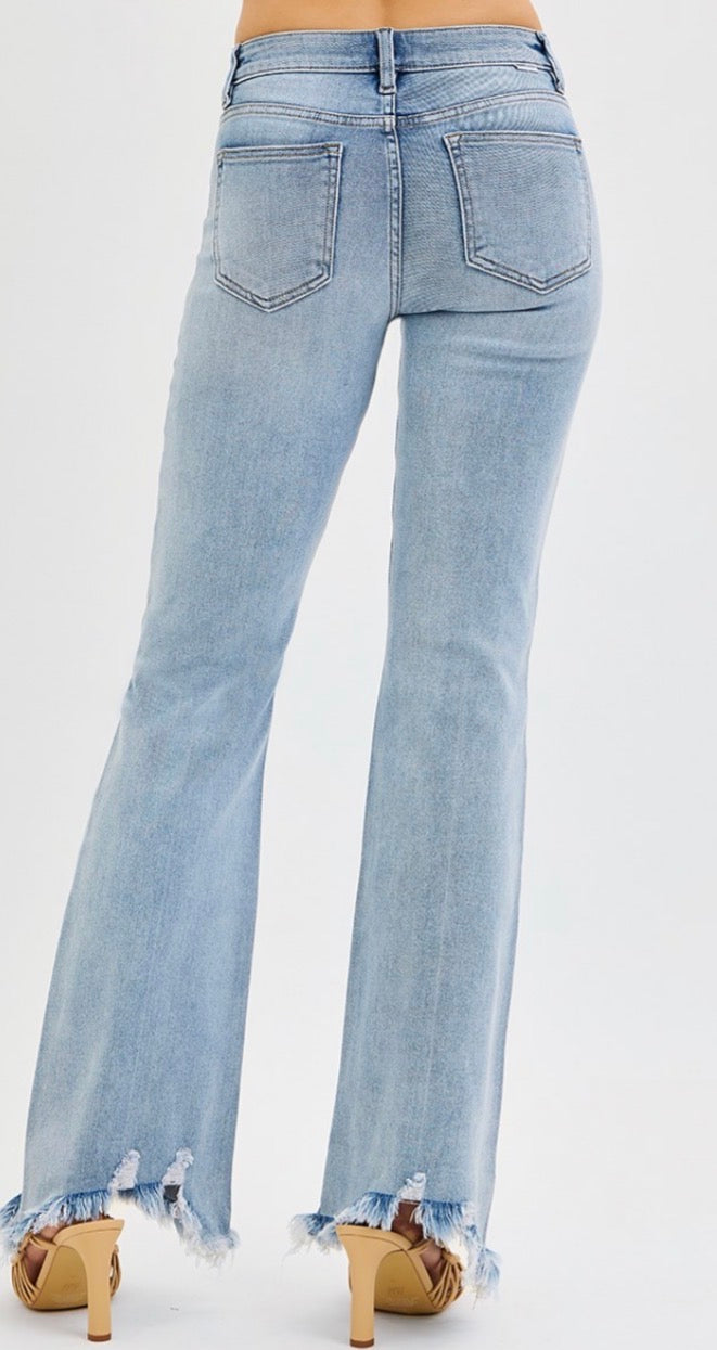 Mid Rise Frayed Hem Detailed Jeans