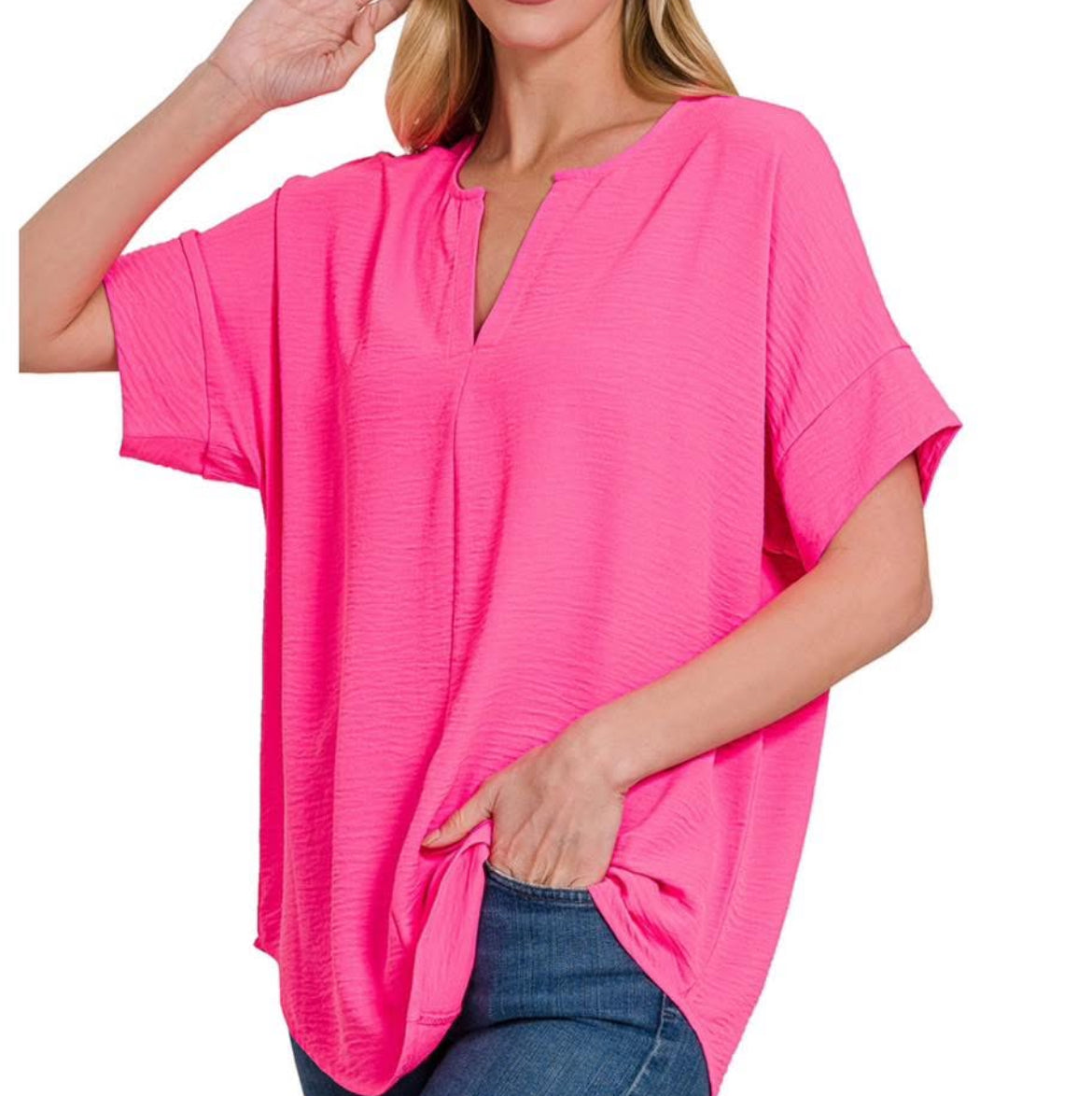 Neon Pink Woven Top