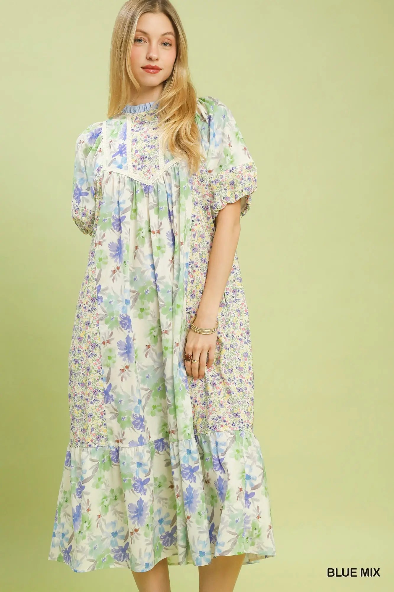 Blue Floral Patchwork Dress