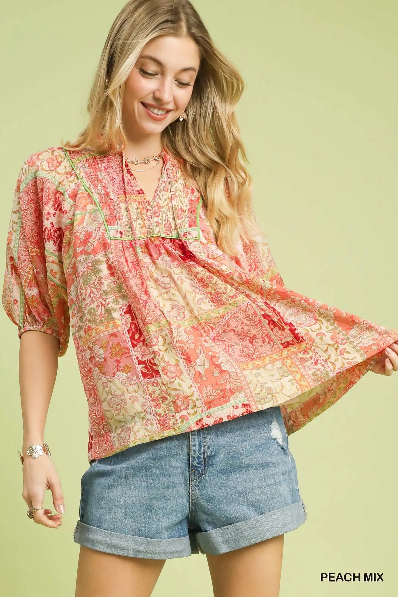 Peach Patchwork Top
