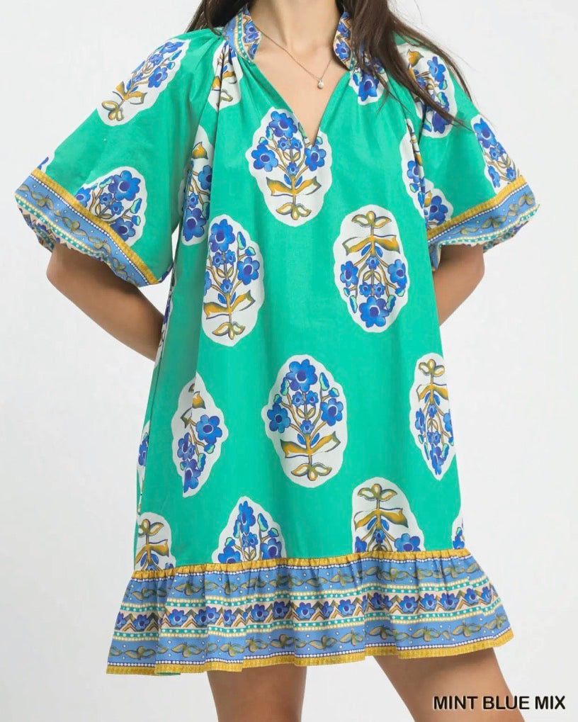 Mint Flower Print Dress