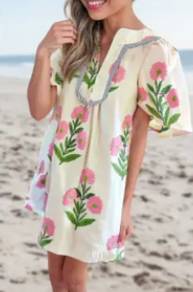 Floral Print Puff Sleeve Dress