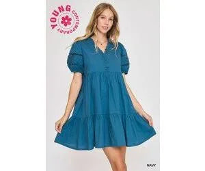 Navy Lace Trimmed Dress