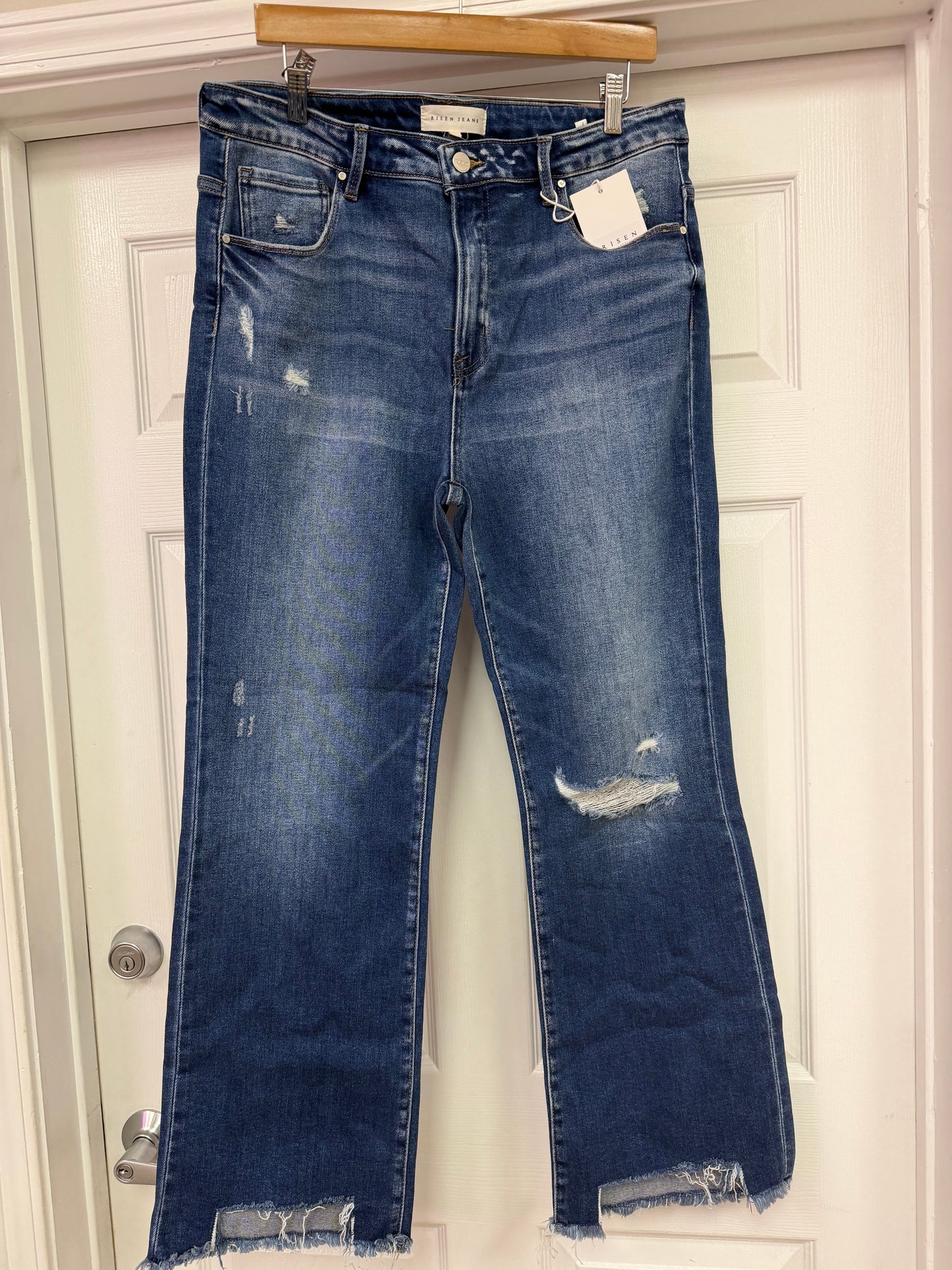 Dark Distressed Wide Leg Jeans