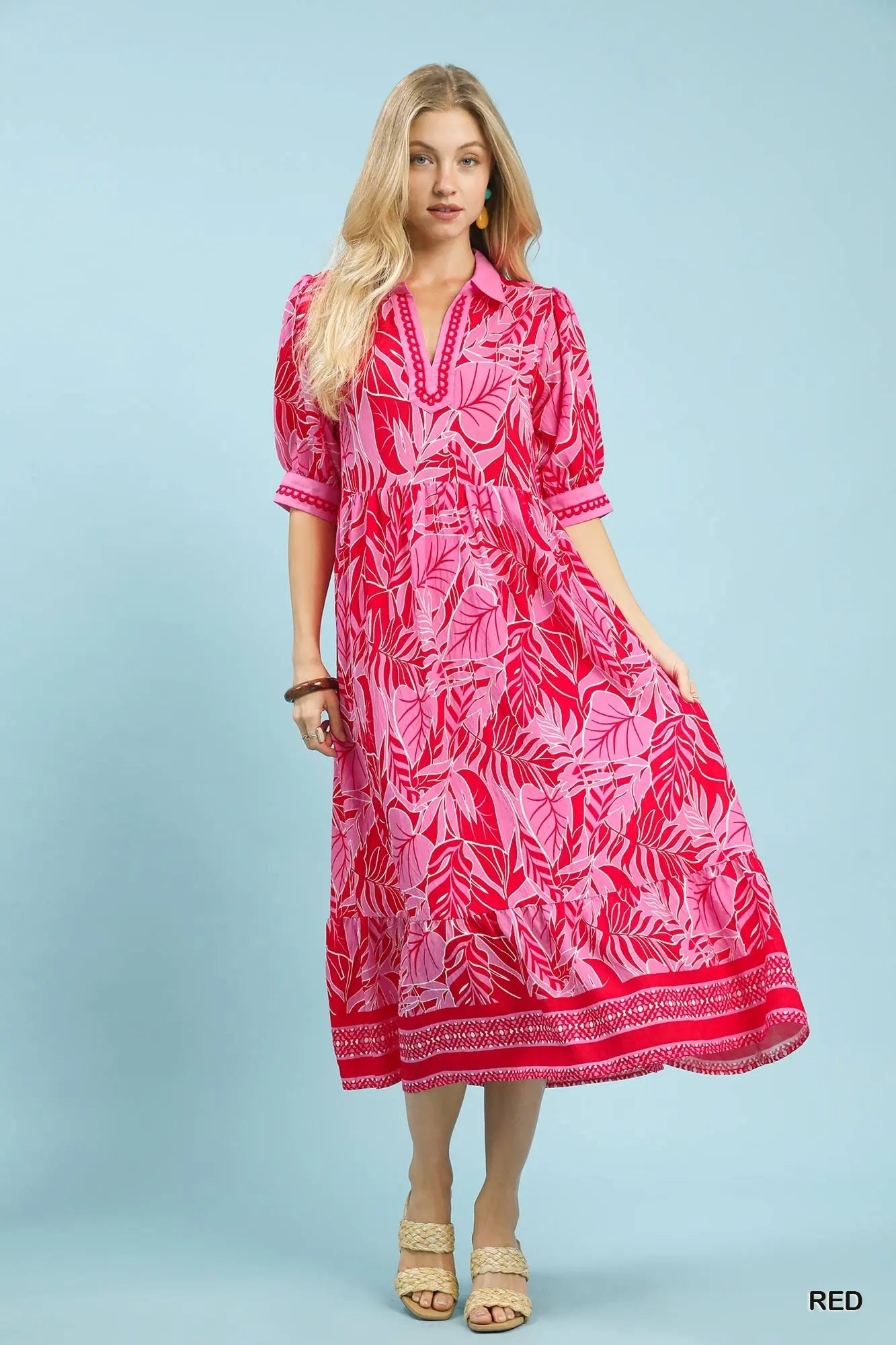 Pink Printed Midi Dress