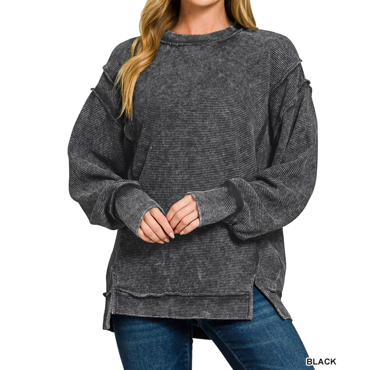 Acid Wash Ribbed Pullover
