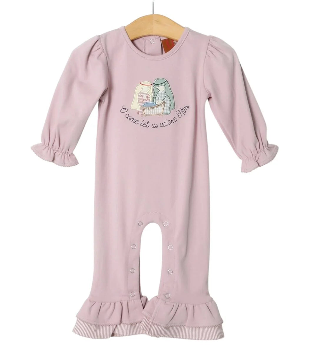 O Come Let US Adore Him Ruffle Romper