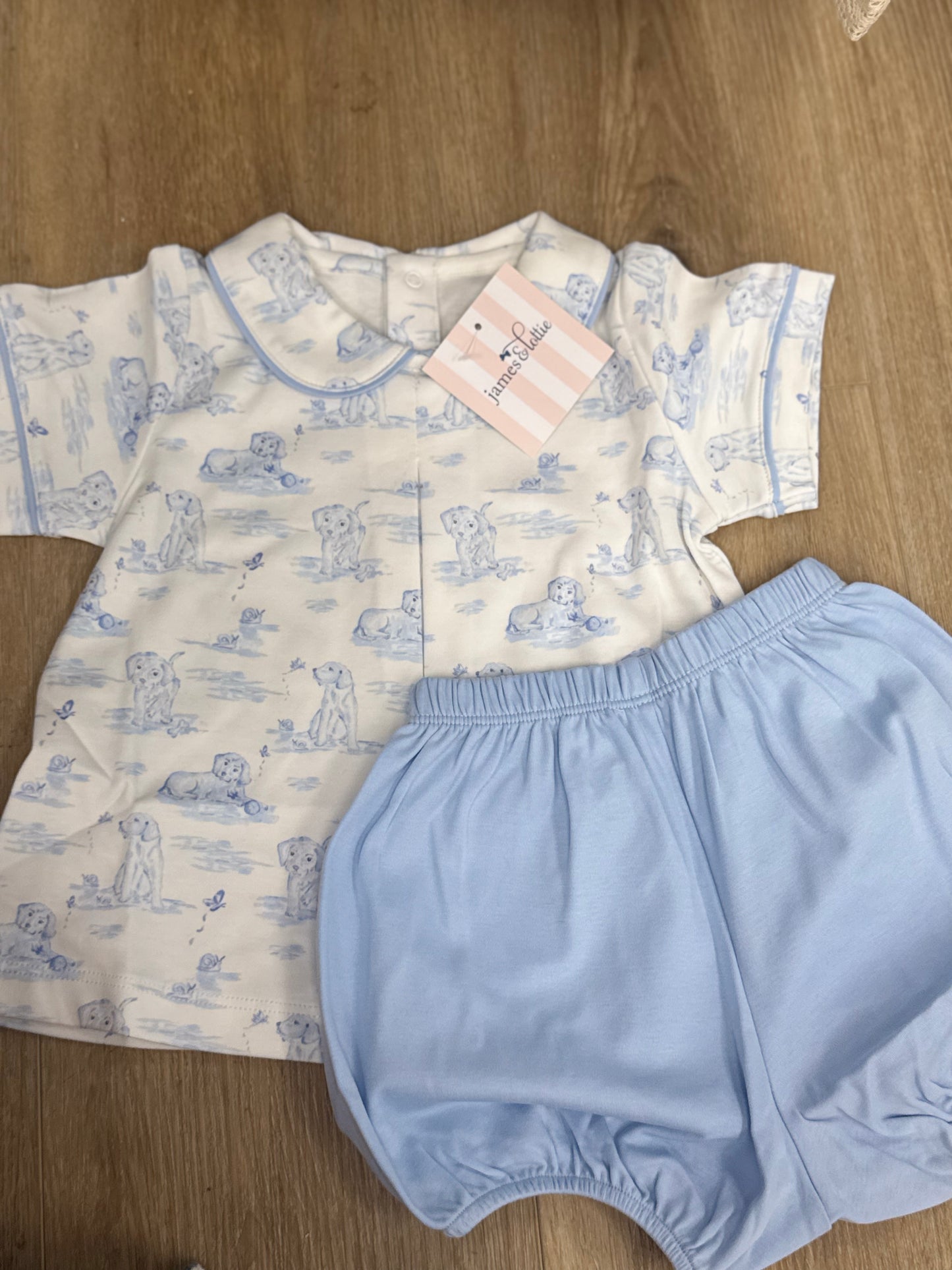 Blue Puppy Knit Rory Diaper Set