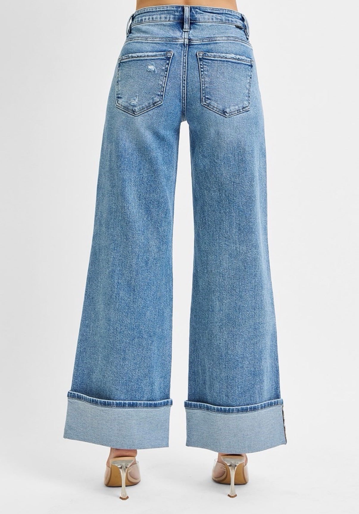 Medium Mid Rise Wide Cuffed Jeans