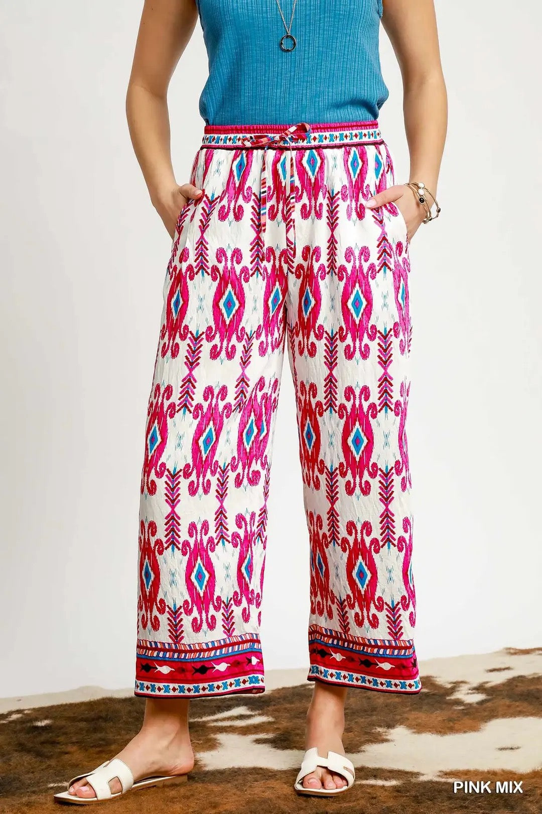 Pink Boho Wide Leg Pants