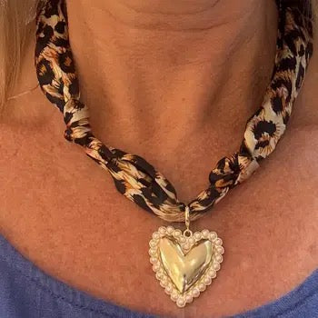 Heart Leopard Print Scarf Necklace