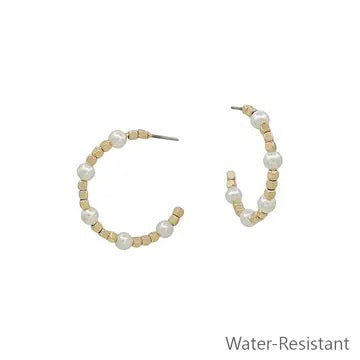 Gold Square Beaded Hoops