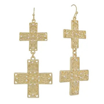 Gold Cross Dangle Earrings