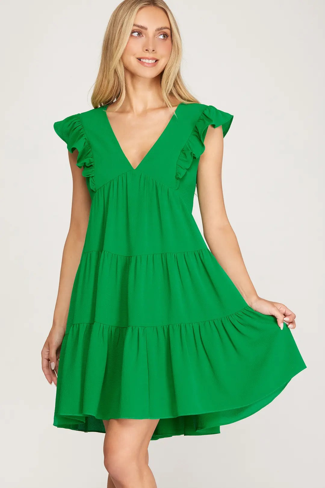 Green Ruffle Sleeve Dress