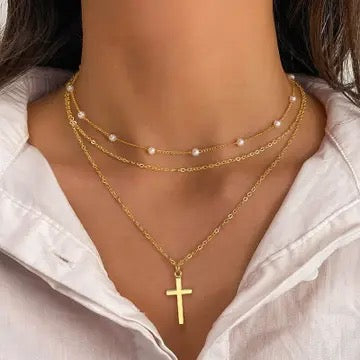 Three Chain Cross Necklace