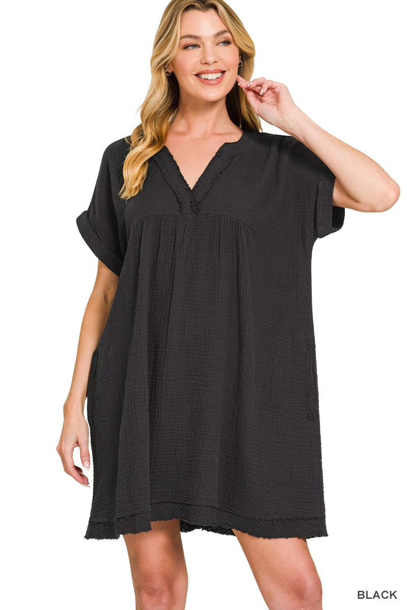 Double Gauze V-Neck Dress