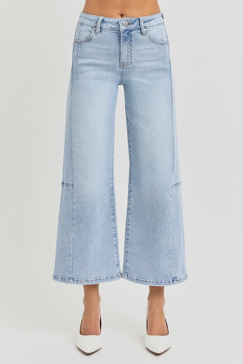 Light Wash Cropped Seamed Detail Jeans